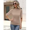 imageANRABESS Womens Tops Mock Neck Half Sleeve Shirts Ribbed Knit Slim Fit Basic Tee 2025 Summer Fall Dressy Casual TShirtsLight Khaki