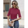 imageANRABESS Womens Tops Mock Neck Half Sleeve Shirts Ribbed Knit Slim Fit Basic Tee 2025 Summer Fall Dressy Casual TShirtsWine Red