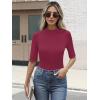 imageANRABESS Womens Tops Mock Neck Half Sleeve Shirts Ribbed Knit Slim Fit Basic Tee 2025 Summer Fall Dressy Casual TShirtsWine Red