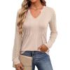 imageANRABESS Women Long Sleeve Shirts V Neck Pleated Tunic Top Business Dressy Casual Blouse 2025 Fall Fashion OutfitsOatmeal