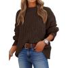 imageANRABESS Women Mock Turtle Neck Sweater Tunic Long Sleeve Cable Knit Casual Loose Work Pullover Tops 2025 Fall Winter OutfitsRed Brown