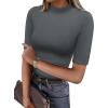imageANRABESS Women Tops Mock Neck 12 Short Sleeve Slim Fit Basic Tee Shirts Dressy Work Business 2025 Summer Fall Casual OutfitsDark Gray