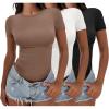 imageANRABESS Womens 3 Pack Short Sleeve Shirts 2025 Crop Tops Tight Fitted Basic Tees Workout T Shirts Y2k Clothes Summer OutfitBlackwhitebrown