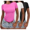 imageANRABESS Womens 3 Pack Short Sleeve Shirts 2025 Crop Tops Tight Fitted Basic Tees Workout T Shirts Y2k Clothes Summer OutfitBlackwhitehot Pink