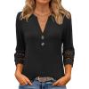 imageANRABESS Womens 34 Length Lace Sleeve Tops Henley V Neck Shirts Dressy Casual Business Blouses 2025 Fall TShirts OutfitsBlack
