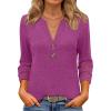 imageANRABESS Womens 34 Length Lace Sleeve Tops Henley V Neck Shirts Dressy Casual Business Blouses 2025 Fall TShirts OutfitsFuchsia