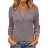 imageANRABESS Womens 34 Length Lace Sleeve Tops Henley V Neck Shirts Dressy Casual Business Blouses 2025 Fall TShirts OutfitsTaupe