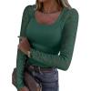 imageANRABESS Womens Long Sleeve Shirts Scoop Neck Lace Going Out Tops Slim Fit Rib Knit Casual Blouses 2025 Fall Fashion OutfitsDeep Green
