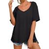 imageANRABESS Womens Oversized T Shirts Short Sleeve V Neck Shirts Summer Casual Loose Slit Tunic Top Fashion 2025 Outfits ClothesBlack