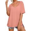 imageANRABESS Womens Oversized T Shirts Short Sleeve V Neck Shirts Summer Casual Loose Slit Tunic Top Fashion 2025 Outfits ClothesCoral