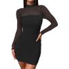 imageANRABESS Womens Sexy Bodycon Mesh Ruched Mini Dresses Mock Neck Slim Fall Long Sleeve Cocktail Party Going Out Short DressBlack