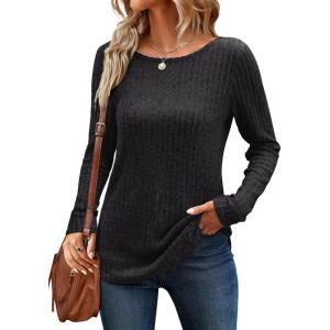 imageANRABESS Long Sleeve Shirts for Women Crewneck Tunic Tops Business Casual Fit Fall Lightweight Sweaters Fashion Clothes 2025Black