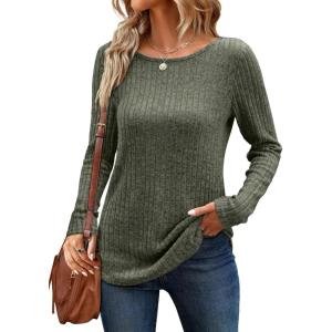 imageANRABESS Long Sleeve Shirts for Women Crewneck Tunic Tops Business Casual Fit Fall Lightweight Sweaters Fashion Clothes 2025Deep Green