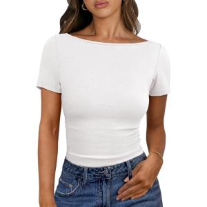 imageANRABESS Women Boat Neck Tops Short Sleeve TShirts Ribbed Knit Tight Fitted Basic Tees Shirts 2025 Summer ClothesWhite
