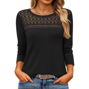 imageANRABESS Women Long Sleeve Shirts Lace Tops Business Work TShirts Dressy Casual Blouses 2025 Fall Trendy OutfitsBlack