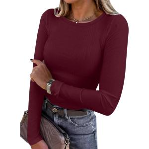 imageANRABESS Women Long Sleeve Shirts Rib Knit Slim Fit Tops Basic Tee 2025 Fall Outfits Casual TShirt Underscrubs Layer ClothesDeep Red