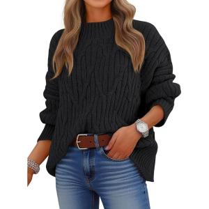 imageANRABESS Women Mock Turtle Neck Sweater Tunic Long Sleeve Cable Knit Casual Loose Work Pullover Tops 2025 Fall Winter OutfitsBlack
