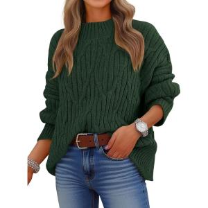 imageANRABESS Women Mock Turtle Neck Sweater Tunic Long Sleeve Cable Knit Casual Loose Work Pullover Tops 2025 Fall Winter OutfitsDeep Green