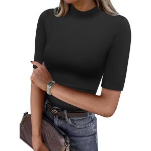 imageANRABESS Women Tops Mock Neck 12 Short Sleeve Slim Fit Basic Tee Shirts Dressy Work Business 2025 Summer Fall Casual OutfitsBlack