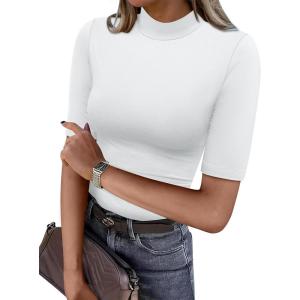 imageANRABESS Women Tops Mock Neck 12 Short Sleeve Slim Fit Basic Tee Shirts Dressy Work Business 2025 Summer Fall Casual OutfitsWhite