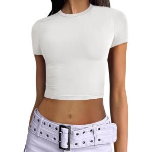 imageANRABESS Womens Basic Tee Summer Outfits Crewneck Short Sleeve Crop Tops Slim Fitted T Shirts Y2k 2025 Trendy ClothingWhite