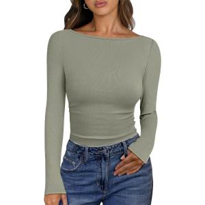imageANRABESS Womens Boat Neck Long Sleeve Shirts Rib Knit Slim Fitting Tops Basic Tees 2025 Casual Comfy Fall Outfits ClothesSaga Green
