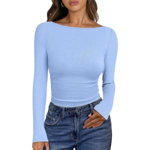 imageANRABESS Womens Boat Neck Long Sleeve Shirts Rib Knit Slim Fitting Tops Basic Tees 2025 Casual Comfy Fall Outfits ClothesSky Blue