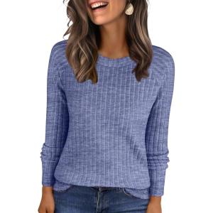 imageANRABESS Womens Long Sleeve Shirts 2025 Fall Lightweight Sweater Tunic Tops Crewneck Casual Loose Fit Work Travel OutfitsBlue