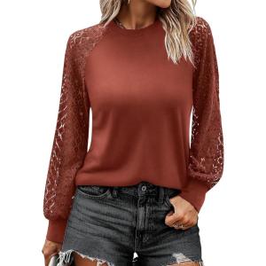imageANRABESS Womens Long Sleeve Shirts Lace Tops Business Casual Blouses 2025 Fall Fashion OutfitsBrown