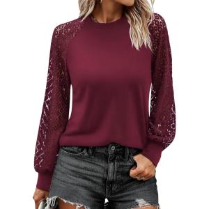 imageANRABESS Womens Long Sleeve Shirts Lace Tops Business Casual Blouses 2025 Fall Fashion OutfitsDeep Red