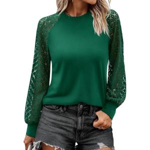 imageANRABESS Womens Long Sleeve Shirts Lace Tops Business Casual Blouses 2025 Fall Fashion OutfitsGreen