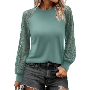 imageANRABESS Womens Long Sleeve Shirts Lace Tops Business Casual Blouses 2025 Fall Fashion OutfitsLake Green