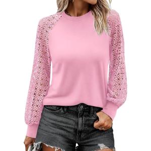 imageANRABESS Womens Long Sleeve Shirts Lace Tops Business Casual Blouses 2025 Fall Fashion OutfitsPink