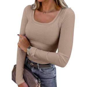imageANRABESS Womens Long Sleeve Shirts Scoop Neck Ribbed Knit Slim Fitted Tops Casual Basic Tee 2025 Fall Fashion Outfits ClothesKhaki