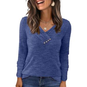 imageANRABESS Womens Long Sleeve Tunic Tops for Leggings Casual V Neck Button Shirts 2025 Fall Light Pullover Sweaters BlouseDark Blue