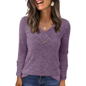 imageANRABESS Womens Long Sleeve Tunic Tops for Leggings Casual V Neck Button Shirts 2025 Fall Light Pullover Sweaters BlousePurple
