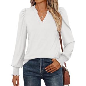 imageANRABESS Womens Puff Long Sleeve Shirts V Neck Loose TShirts Dressy Casual Work Blouses 2025 Fall Tops Trendy ClothesWhite