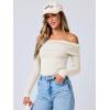 imageANRABESS Long Sleeve Shirt for Women 2025 Fall Off Shoulder Slim Fit Tee Top Sexy Going Out Ruched Blouses Y2K Trendy ClothesAlmond