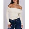 imageANRABESS Long Sleeve Shirt for Women 2025 Fall Off Shoulder Slim Fit Tee Top Sexy Going Out Ruched Blouses Y2K Trendy ClothesAlmond