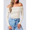 imageANRABESS Long Sleeve Shirt for Women 2025 Fall Off Shoulder Slim Fit Tee Top Sexy Going Out Ruched Blouses Y2K Trendy ClothesAlmond