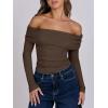 imageANRABESS Long Sleeve Shirt for Women 2025 Fall Off Shoulder Slim Fit Tee Top Sexy Going Out Ruched Blouses Y2K Trendy ClothesBrown