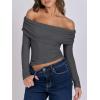 imageANRABESS Long Sleeve Shirt for Women 2025 Fall Off Shoulder Slim Fit Tee Top Sexy Going Out Ruched Blouses Y2K Trendy ClothesDark Grey