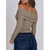 imageANRABESS Long Sleeve Shirt for Women 2025 Fall Off Shoulder Slim Fit Tee Top Sexy Going Out Ruched Blouses Y2K Trendy ClothesDark Khaki