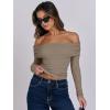 imageANRABESS Long Sleeve Shirt for Women 2025 Fall Off Shoulder Slim Fit Tee Top Sexy Going Out Ruched Blouses Y2K Trendy ClothesDark Khaki