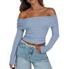 imageANRABESS Long Sleeve Shirt for Women 2025 Fall Off Shoulder Slim Fit Tee Top Sexy Going Out Ruched Blouses Y2K Trendy ClothesGrey Blue