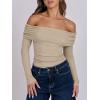 imageANRABESS Long Sleeve Shirt for Women 2025 Fall Off Shoulder Slim Fit Tee Top Sexy Going Out Ruched Blouses Y2K Trendy ClothesKhaki