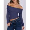 imageANRABESS Long Sleeve Shirt for Women 2025 Fall Off Shoulder Slim Fit Tee Top Sexy Going Out Ruched Blouses Y2K Trendy ClothesNavy Blue