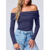 imageANRABESS Long Sleeve Shirt for Women 2025 Fall Off Shoulder Slim Fit Tee Top Sexy Going Out Ruched Blouses Y2K Trendy ClothesNavy Blue