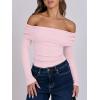 imageANRABESS Long Sleeve Shirt for Women 2025 Fall Off Shoulder Slim Fit Tee Top Sexy Going Out Ruched Blouses Y2K Trendy ClothesPink