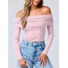imageANRABESS Long Sleeve Shirt for Women 2025 Fall Off Shoulder Slim Fit Tee Top Sexy Going Out Ruched Blouses Y2K Trendy ClothesPink